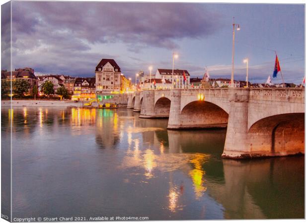 Middle Bridge over the Rhine in Basel Switzerland  Canvas Print by Travel and Pixels 