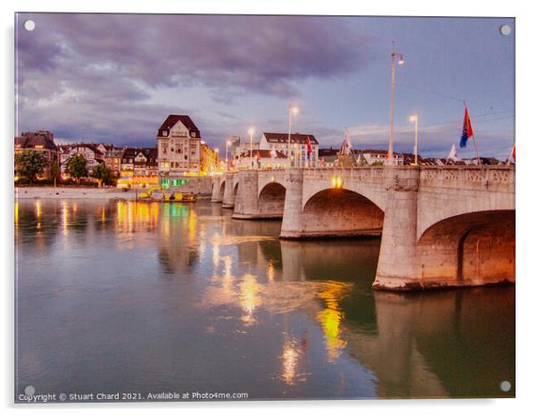 Middle Bridge over the Rhine in Basel Switzerland  Acrylic by Stuart Chard