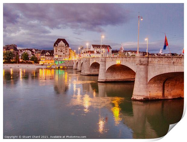 Middle Bridge over the Rhine in Basel Switzerland  Print by Stuart Chard