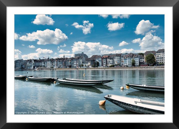Boats on the River Rhine in Basel, Switzerland Framed Mounted Print by Travel and Pixels 