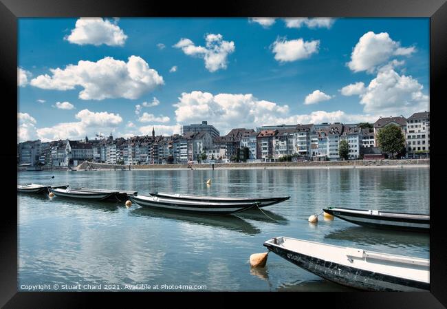 Boats on the River Rhine in Basel, Switzerland Framed Print by Travel and Pixels 