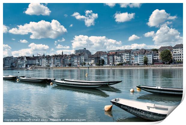 Boats on the River Rhine in Basel, Switzerland Print by Travel and Pixels 
