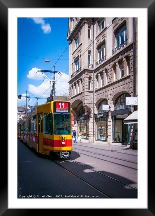 City Tram in Basel Switzerland Framed Mounted Print by Travel and Pixels 