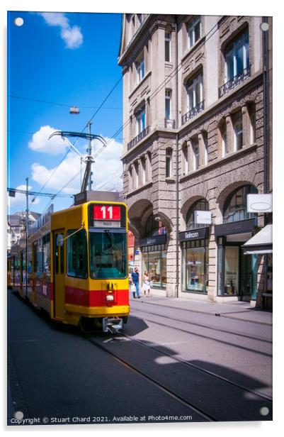 City Tram in Basel Switzerland Acrylic by Travel and Pixels 