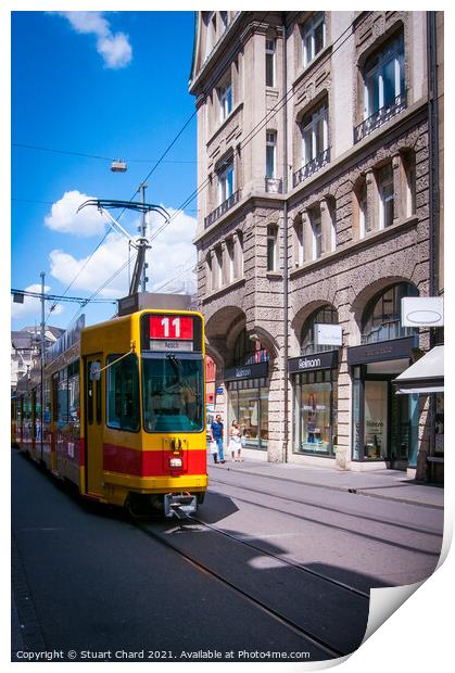 City Tram in Basel Switzerland Print by Stuart Chard