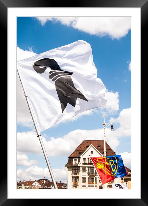 Basel Flags and city backdrop Framed Mounted Print by Travel and Pixels 