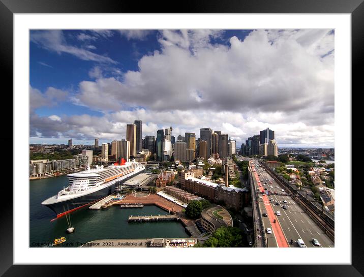 Sydney Harbour Queen Mary at Berth Framed Mounted Print by David Thompson