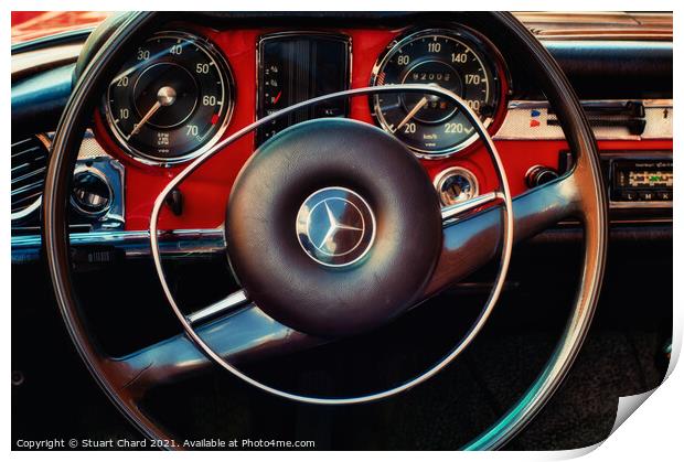 Mercedes Benz Classic Car Dashboard Print by Travel and Pixels 