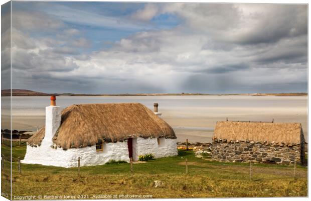 Thatched Cottage North Uist Western Isles Canvas Print by Barbara Jones