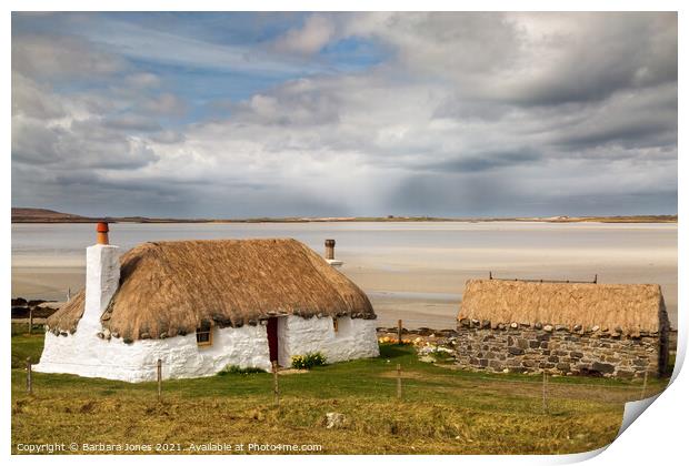 Thatched Cottage North Uist Western Isles Print by Barbara Jones
