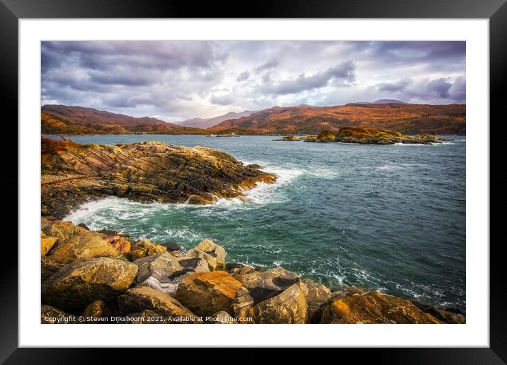 The rocks and mountain view in Scotland Framed Mounted Print by Steven Dijkshoorn
