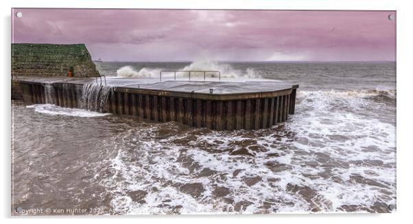 Wave Lashed Pier at Dysart,Fife Acrylic by Ken Hunter
