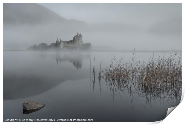 Misty reflections on Loch Awe  Print by Anthony McGeever