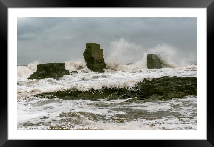 Storm Waves Smash Old Sea Wall at Kirkcaldy Framed Mounted Print by Ken Hunter