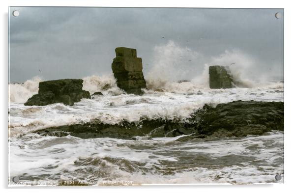 Storm Waves Smash Old Sea Wall at Kirkcaldy Acrylic by Ken Hunter