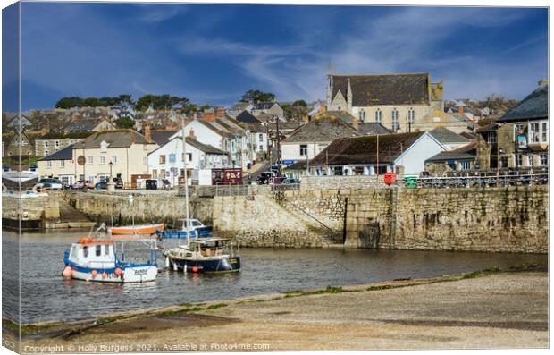 Portleven Cornwall Harbour with the town above  Canvas Print by Holly Burgess