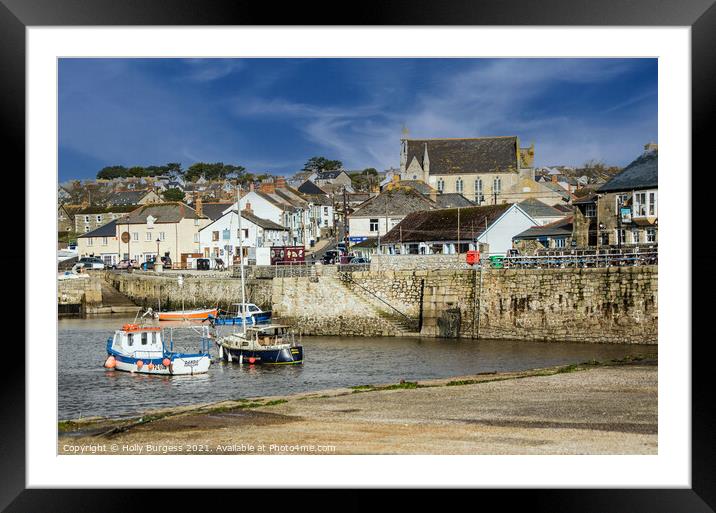 Portleven Cornwall Harbour with the town above  Framed Mounted Print by Holly Burgess