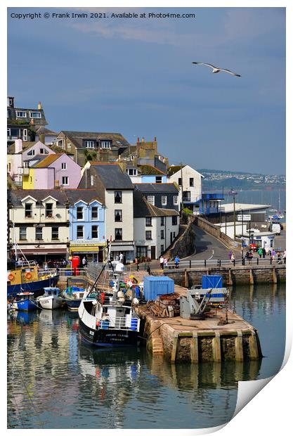 Brixham's busy little harbour Print by Frank Irwin