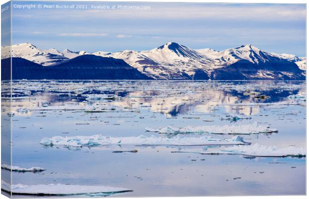 Sea Ice and Spitsbergen Island Reflections Norway Canvas Print by Pearl Bucknall