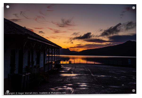 Pier Cafe Sunrise, Loch Katrine Acrylic by Roger Worrall