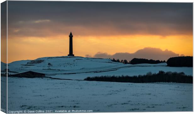 Wellington Monument in the Scottish Borders in winter snow at dusk Canvas Print by Dave Collins