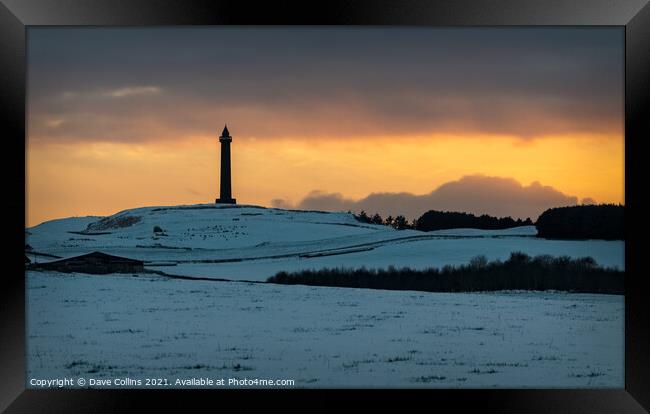 Wellington Monument in the Scottish Borders in winter snow at dusk Framed Print by Dave Collins