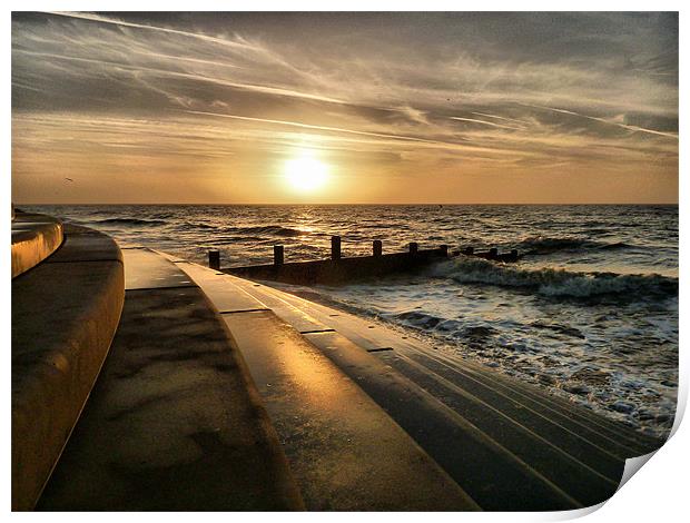 Sunset at Cleveleys Lancashire. Print by Lilian Marshall