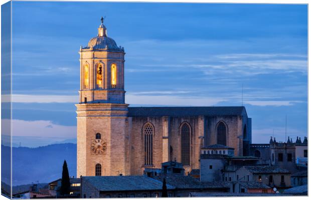 Girona Cathedral at Dusk in Spain Canvas Print by Artur Bogacki