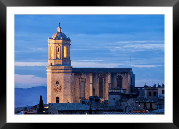 Girona Cathedral at Dusk in Spain Framed Mounted Print by Artur Bogacki