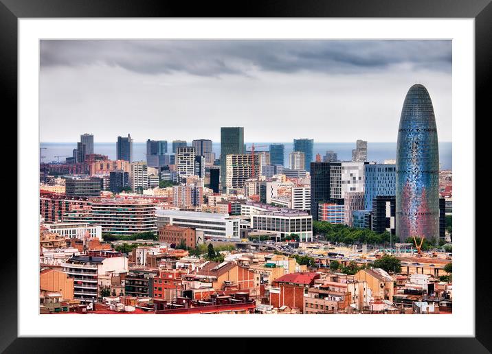 Barcelona City Downtown Cityscape Framed Mounted Print by Artur Bogacki