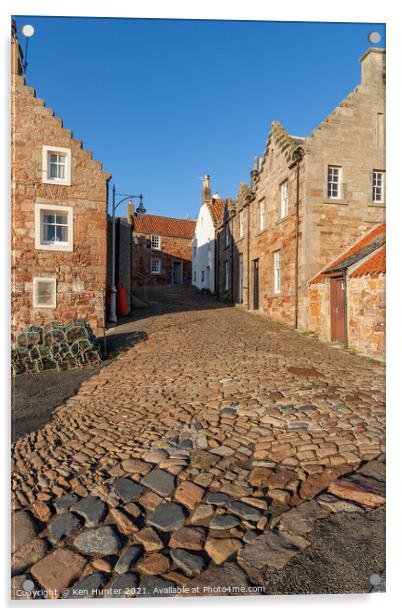 Crail Harbour Streetscape Acrylic by Ken Hunter