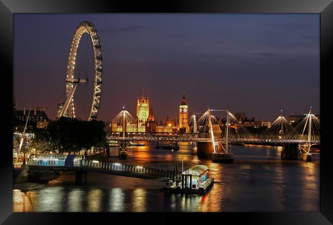 River Thames at night looking towards big ben and houses of parliament  Framed Print by tim miller