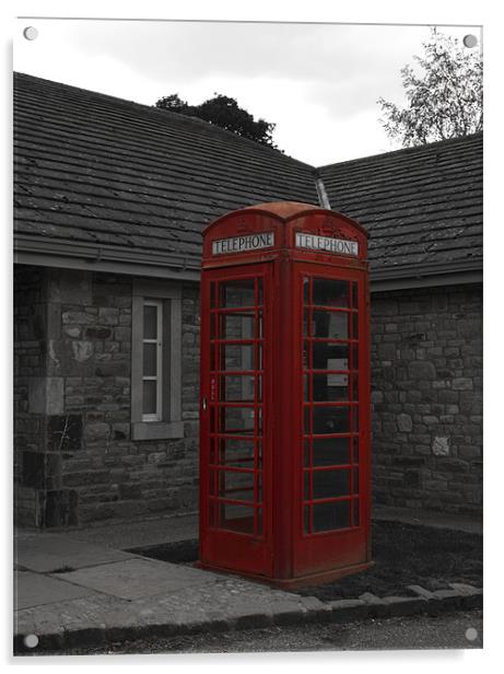 Phone Box , Bolton Abbey Village Acrylic by Peter Elliott 
