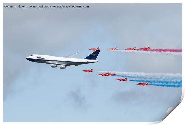RAF Red Arrows with BA Boeing 747-436 Print by Andrew Bartlett