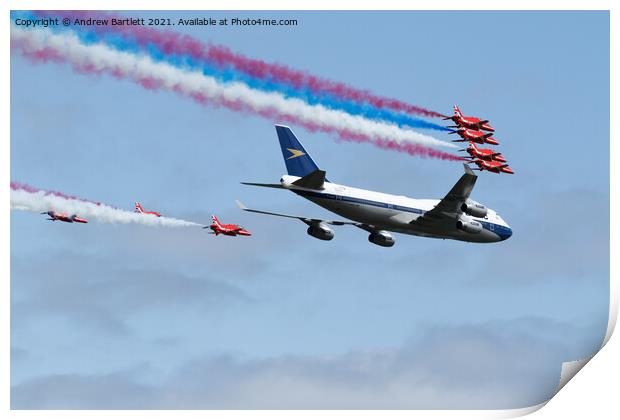 RAF Red Arrows with BA Boeing 747 Print by Andrew Bartlett