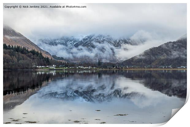Loch Leven Reflections near Glencoe February Winte Print by Nick Jenkins