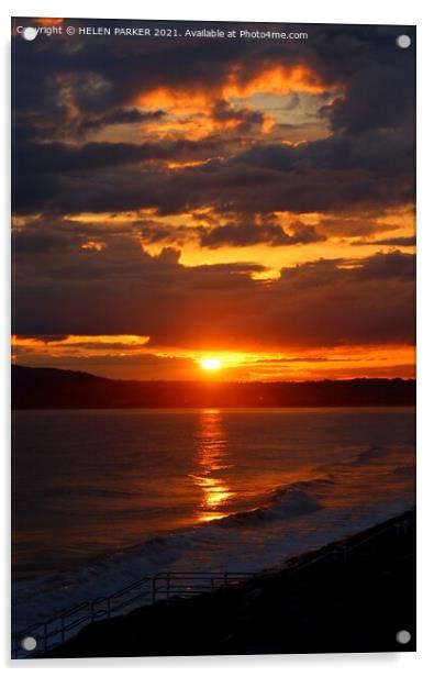Sunset over Aberavon Beach Acrylic by HELEN PARKER
