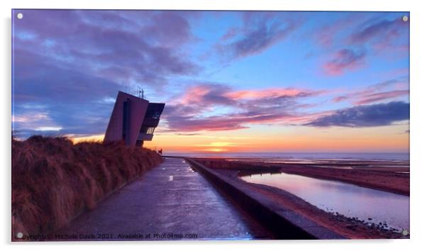 Rossall Point Watch Tower sunset Acrylic by Michele Davis