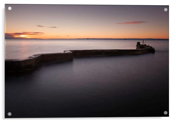 St Monans Breakwater at sunrise. Acrylic by Tommy Dickson