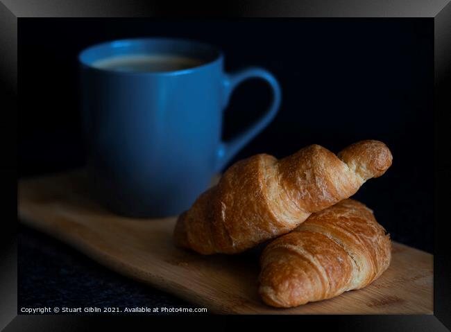 A cup of coffee with croissants for breakfast Framed Print by Stuart Giblin