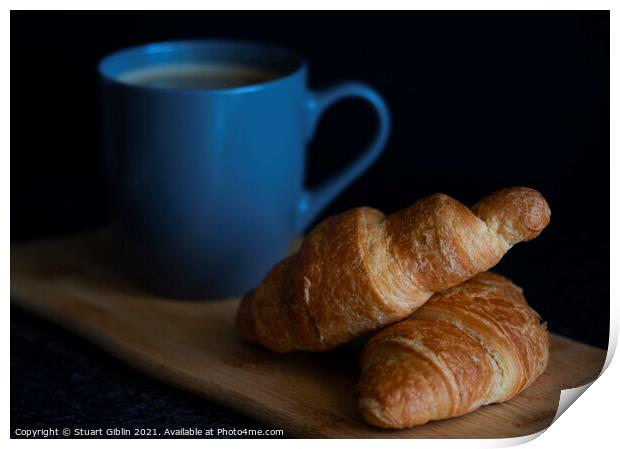 A cup of coffee with croissants for breakfast Print by Stuart Giblin