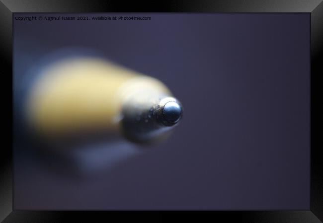 Macro photo of ballpoint pen tip with dark grey background. Framed Print by Photo Chowk