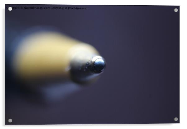 Macro photo of ballpoint pen tip with dark grey background. Acrylic by Photo Chowk