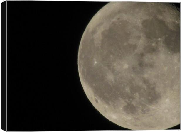 The Moon close-up on a black night sky shot through a telephoto camera. Canvas Print by Photo Chowk