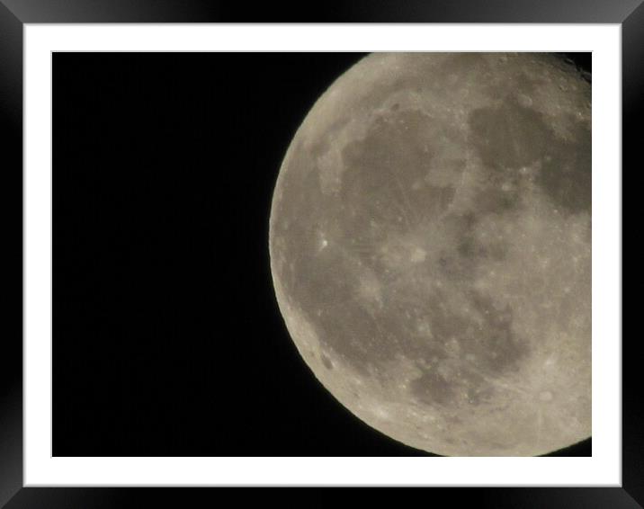 The Moon close-up on a black night sky shot through a telephoto camera. Framed Mounted Print by Photo Chowk