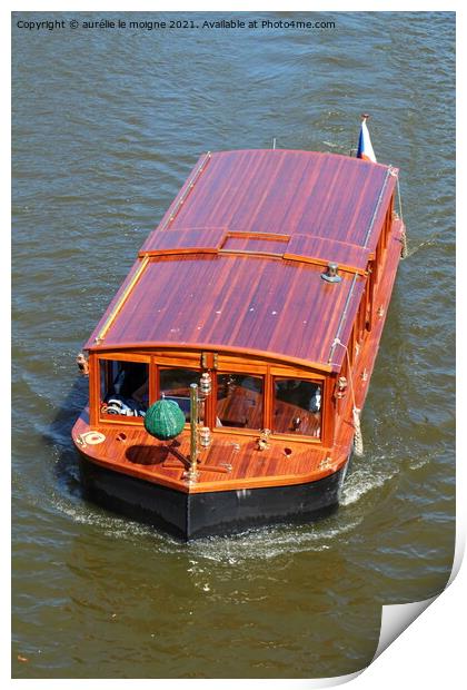Barge on Vltava Print by aurélie le moigne