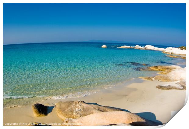 Idyllic Greek beach in Halkidiki, Greece. Print by Nic Croad