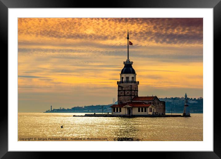 Maiden's Tower (Kız Kulesi) on a sunset. Framed Mounted Print by Sergey Fedoskin