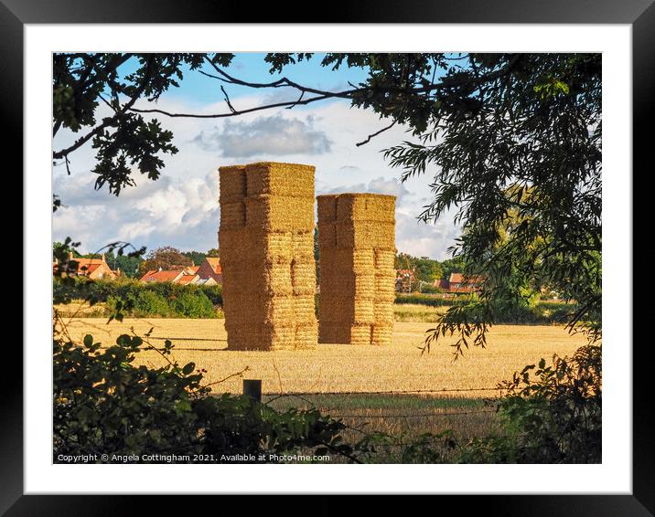 Two Tall Haystacks Framed Mounted Print by Angela Cottingham
