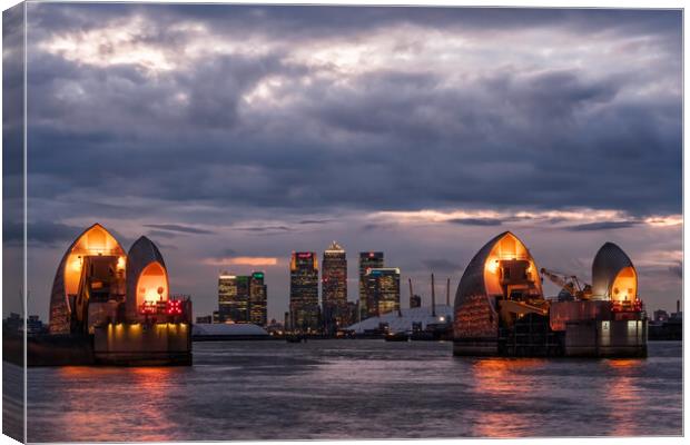 thames flood barrier at night Canvas Print by tim miller